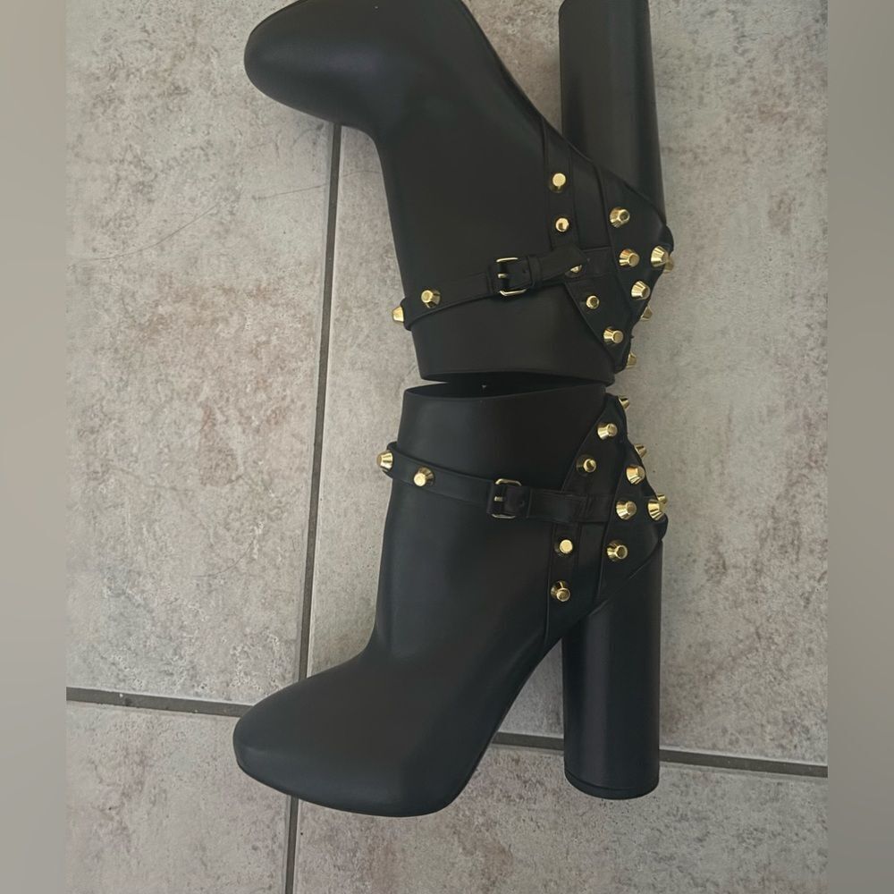 Balenciaga arena Studded Ankle Boots dress shoes cone block heels biker booties